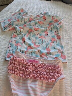Ruffle Butts Pink Flamingo Two-Piece Girls Bathing Suit